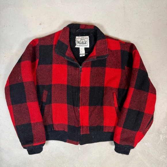 Woolrich Jackets & Blazers - Woolrich Woman Red Black Buffalo Plaid‎ Wool Sherpa Bomber Jacket 16101 Large